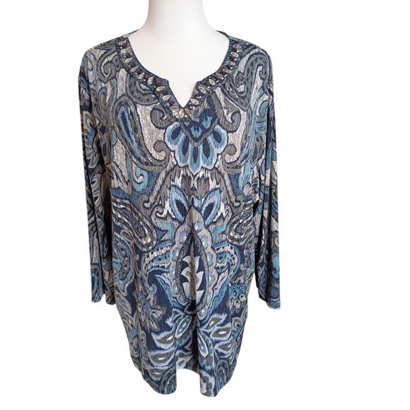 ALFRED DUNNER Beaded Stretchy Tunic‎ Top Blouse XL Career Dressy Travel Trip - Picture 5 of 8
